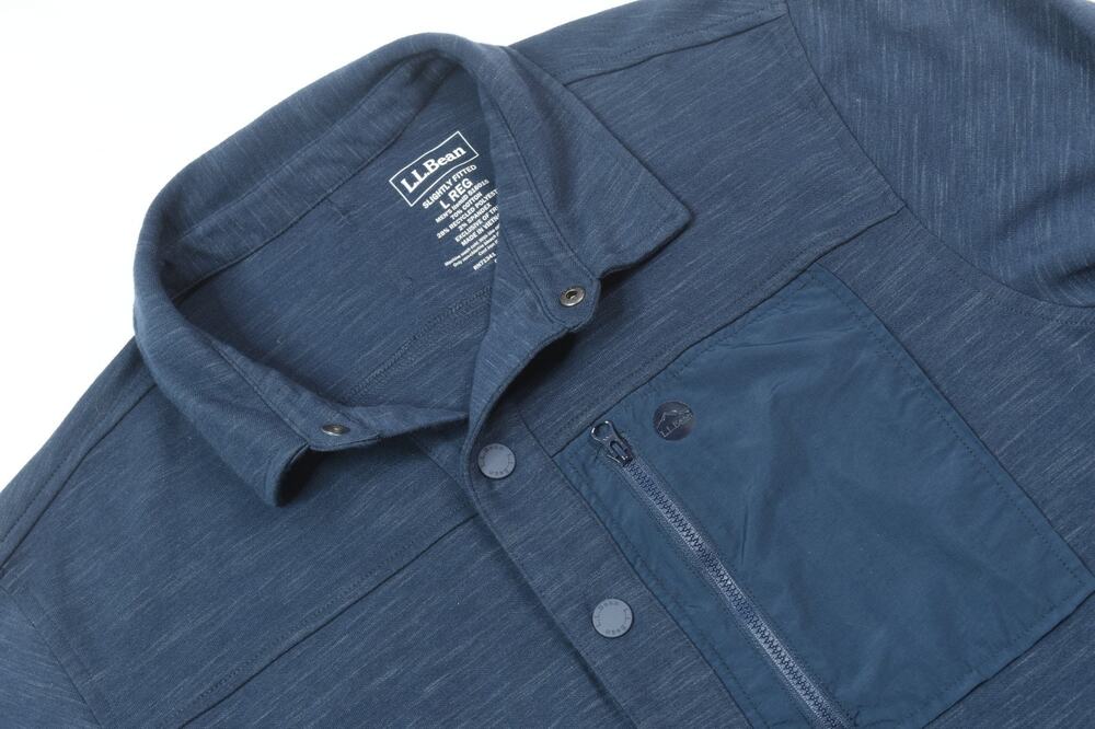 LL Bean Explorer Snap Front Sweatshirt Mens Large Blue Long Sleeve Stretch